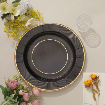 Elegant Black Sunray Disposable Serving Plates for Stylish Events
