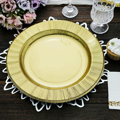 Gold decorative charger plate on an elegant table setting.