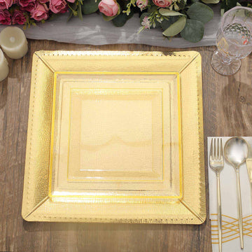 Add Elegance to Your Event with Gold Textured Disposable Square Serving Trays