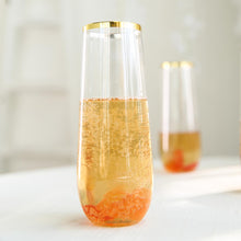 Gold Stemless Disposable Plastic Champagne Flutes 6 Pack 9 OZ