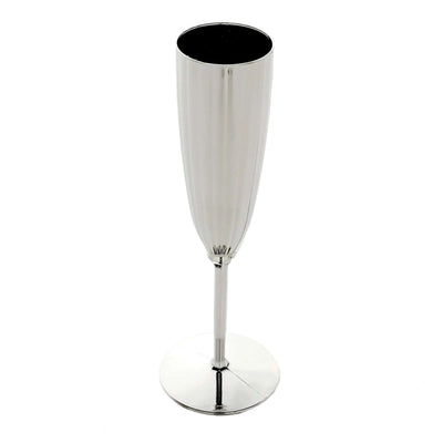 Silver champagne flute with a sleek design and polished finish