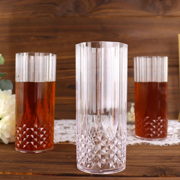 6 Pack Clear Crystal Cut Reusable Plastic Highball Drinking Glasses