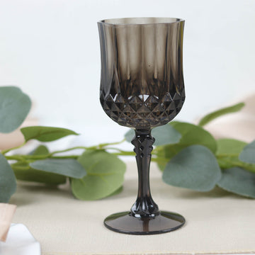 Black Crystal Cut Reusable Plastic Wine Glasses for Elegant Event Decor