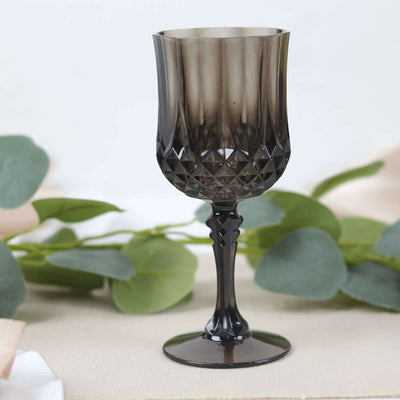 Smoky crystal goblet with geometric design and elegant stem