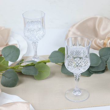 Unbreakable and Stylish - Clear Crystal Cut Reusable Plastic Wine Glasses
