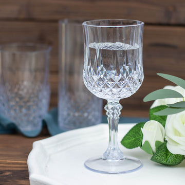 Elevate Your Event with Clear Crystal Cut Reusable Plastic Wine Glasses