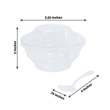 24 Pack | 3.5oz Clear Plastic Mini Party Bowl, Lid and Spoon Set