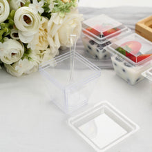 24 Pack | 4oz Clear Plastic Square Dessert Tumbler Cup, Lid and Spoon Set