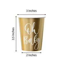 24 Pack 9 Ounce Gold Baby Shower Paper Cups With 'Oh Baby' Text