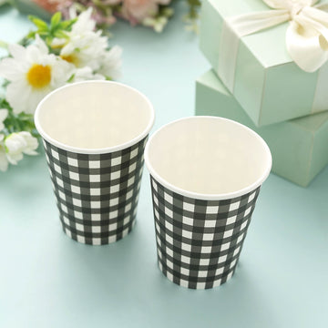 Chic and Stylish Black/White Checkered Paper Cups