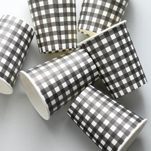 Checkered Gingham Black White Birthday Picnic Paper Cups 24 Pack 9 Ounce