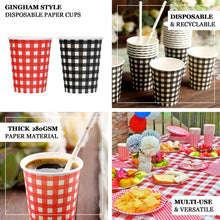 Black White Checkered Gingham Birthday Picnic Paper Cups 24 Pack 9 Ounce