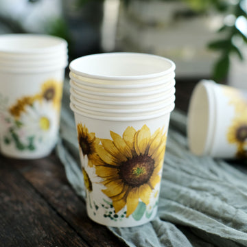 Vibrant Sunflower Design - 24 Pack Sunflower Paper Cups