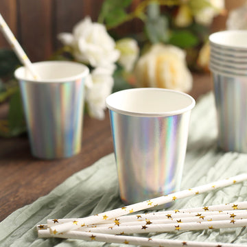 Shimmering Metallic Iridescent Paper Cups for All Your Party Needs