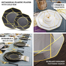 Gold Line Geometric Design On Black 8 Inch Plastic Plates 10