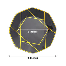 Gold Line Geometric Design On Black 8 Inch Plastic Plates 10