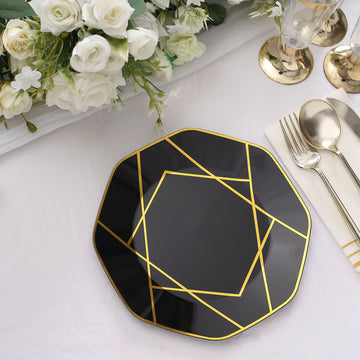 Elegant Black and Gold Geometric Dessert Plates