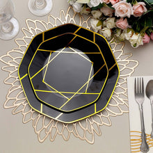 10 Pack Of 8 Inch Black Plastic Dessert Plates With Gold Design