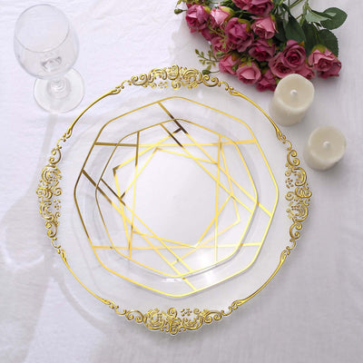 Elegant decorative plate with gold accents and intricate design.