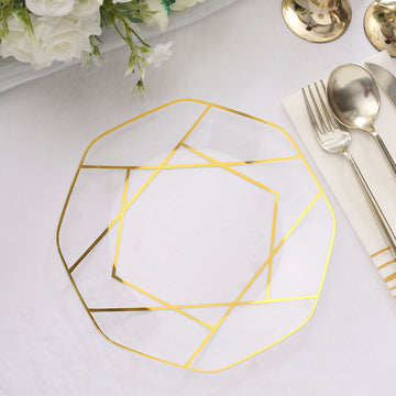 Elegant Clear/Gold Geometric Design Plastic Dessert Plates