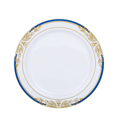 Elegant white plate with blue and gold floral design