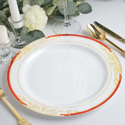 Elegant white plate with red and gold floral design