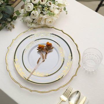 Add Elegance to Your Table with White and Hunter Emerald Green Rim Plastic Appetizer Salad Plates