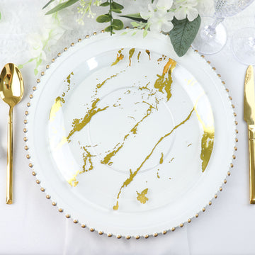 Stylish and Durable Gold and Clear Marble Print Plastic Plates