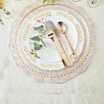 Elevate Your Event with Rose Gold and White Marble Plastic Appetizer Salad Plates