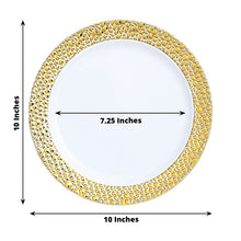 10 Inch Disposable Plastic Dinner Plates White With Hammered Design Gold Rim 
