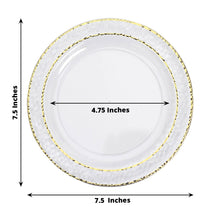 10 Pack | 7.5inch Clear Hammered Design Plastic Dessert / Appetizer Plates With Gold Rim