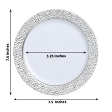 7.5 Inch White Plastic Dessert Plates With Silver Rimmed Hammered Design 10 Pack