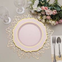 Set Of 10 Blush Rose Gold Disposable Round Plates With Gold Rim