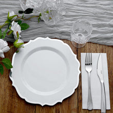 Plastic Dinner Plates 10 Inch White With Silver Scalloped Rim Pack Of 10