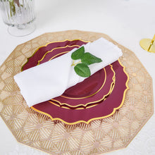 10 Pack Round Burgundy Plastic Disposable Plates with Gold Scalloped Rim 8 Inch