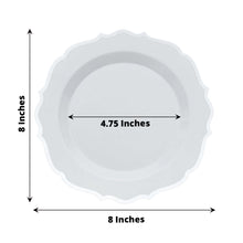 Disposable White Round Plastic Plate 8 Inch With Silver Scalloped Rim