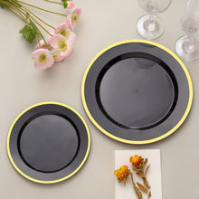 Pack Of 10 Round 10 Inch Plastic Dinner Plates Regal Black and Gold