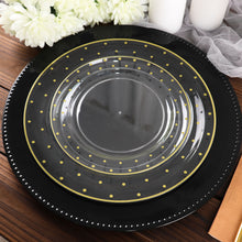 10 Pack of Disposable 10 Inch Round Clear Plastic Plates with Gold Dot Rim Design 