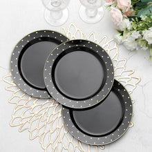 7.5 Inch Black Round Dessert Plates With Gold Dot Rim 10 Pack