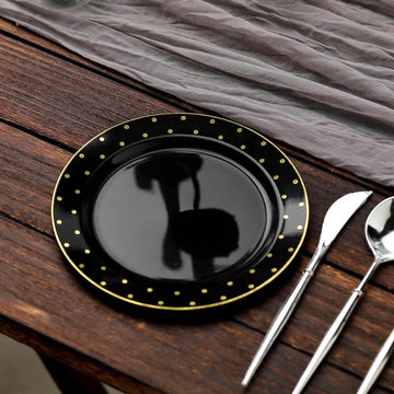Versatile and Stylish Black With Gold Dot Rim Plates