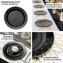 Black 10 Inch Round Dinner Plates With Gold Dot Rim 10 Pack