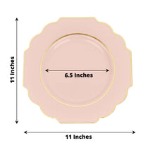11 Inch Hard Plastic Disposable Blush & Rose Gold Baroque Heavy Duty Dinner Plates with Gold Rim 10 Pack
