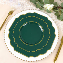Pack of 10 Disposable 11 Inch Hunter Emerald Green Hard Plastic Plates with Gold Rim and Baroque Design