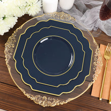 10 Pack of 11 Inch Disposable Navy Blue Hard Plastic Plates with Gold Rim 