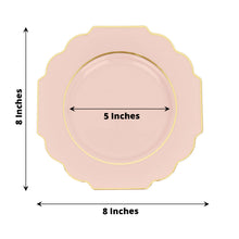 10 Pack of 8 Inch Blush & Rose Gold Hard Plastic Disposable Dinner Plates with Baroque Design and Gold Rim