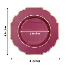 Burgundy & Gold Rimmed Plastic Salad Plates With Baroque Scalloped Design
