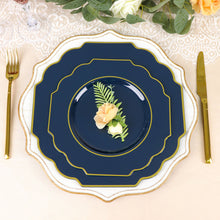 10 Pack of 8 Inch Disposable Navy Blue Hard Plastic Plates with Gold Rim 