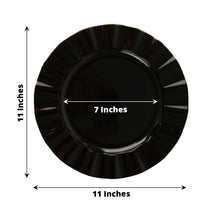 10 Pack | 11 Black Plastic Party Plates With Gold Ruffled Rim, Round Disposable Dinner Plates