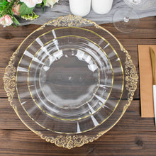 10 Pack | 11 Clear Plastic Party Plates With Gold Ruffled Rim, Round Disposable Dinner Plates