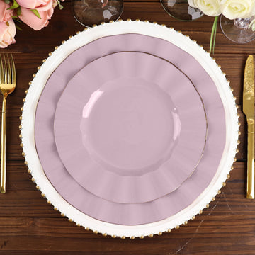 Elegant Lavender Lilac Plastic Party Plates with Gold Ruffled Rim